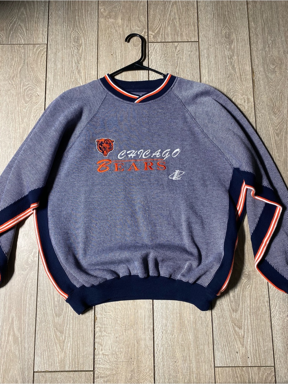 VTG 90s Logo Athletic Chicago Bears Striped Knit Crewneck Sweatshirt Pro Line L